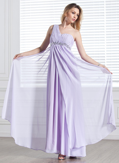 Empire One-Shoulder Floor-Length Chiffon Evening Dress With Ruffle Beading (017002555)