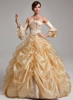 Ball-Gown Strapless Floor-Length Organza Quinceanera Dress With Ruffle Beading Sequins (021017537)