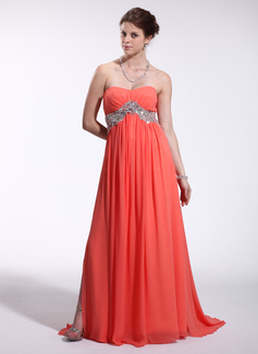Empire Sweetheart Sweep Train Chiffon Tulle Holiday Dress With Beading (022026268)
