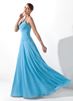 Vestidos princesa/ Formato A Decote V Vestidos longo Chifon Vestido de madrinha com Pregueado Beading (007001100)