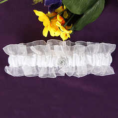 White Organza and Satin Rose Bridal Garter (104019502)