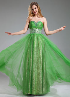 A-Line/Princess Sweetheart Floor-Length Tulle Prom Dress With Ruffle Beading (018018877)