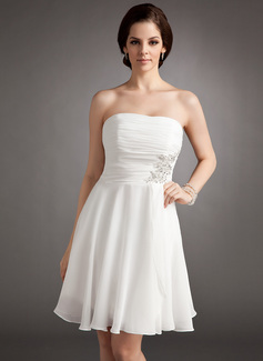 A-Line/Princess Strapless Knee-Length Chiffon Wedding Dress With Ruffle Lace Beadwork Sequins (002012118)