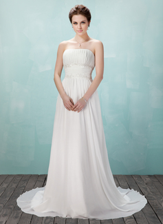 Vestidos princesa/ Formato A Sem alça Cauda corte Chiffon Vestido de festa com Pregueado laço Bordado (017018948)
