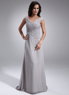 A-Line/Princess Off-the-Shoulder Sweep Train Chiffon Mother of the Bride Dress With Ruffle Beading Sequins (008005681)