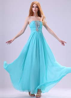A-Line/Princess Scalloped Neck Floor-Length Chiffon Organza Evening Dress With Ruffle Beading (017014386)