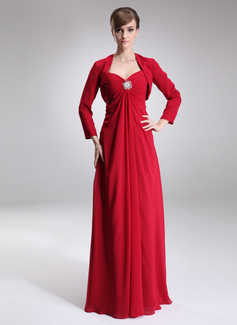 Empire Sweetheart Floor-Length Chiffon Mother of the Bride Dress With Ruffle Crystal Brooch (008002223)