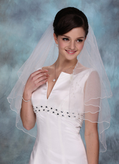 Elbow Veils Tulle Two-tier Beaded Edge Wedding Veils With Angel Cut/Waterfall (006020350)