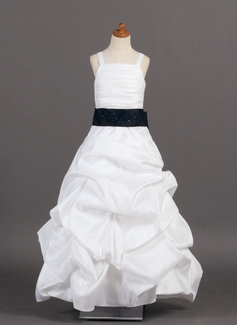Vestidos princesa/ Formato A Vestidos longo Tafetá Vestido de daminha com Pregueado faixa (010005776)