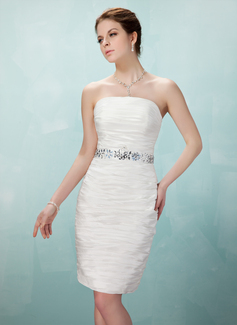 Sheath Strapless Knee-Length Taffeta Cocktail Dress With Ruffle Beading (016008250)