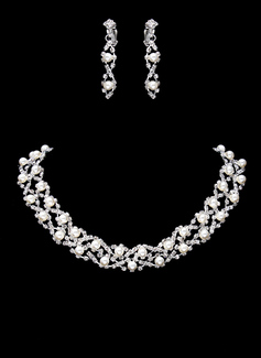 Jewelry Sets Wedding Party Alloy With Rhinestones Silver Jewelry With Pearl (011017853)