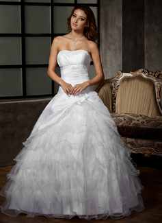 Ball-Gown Sweetheart Floor-Length Taffeta Tulle Wedding Dress With Ruffle Flower(s) (002011920)