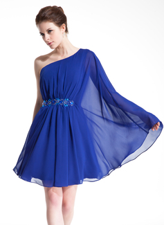 A-Line/Princess One-Shoulder Short/Mini Chiffon Homecoming Dress With Ruffle Beading (022009090)