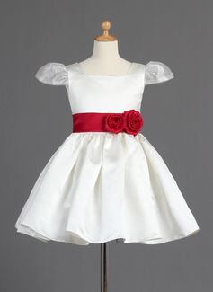 A-Line/Principessa Scollatura quadrato Al ginocchio Organza Raso Abito cerimonia bambini con Sash Fiori (010014597)