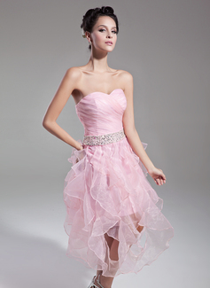 Sheath Sweetheart Tea-Length Organza Cocktail Dress With Ruffle Beading Sequins (016015121)