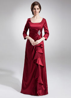 A-Line/Princess Square Neckline Floor-Length Charmeuse Mother of the Bride Dress With Ruffle Beading Sequins (008006044)