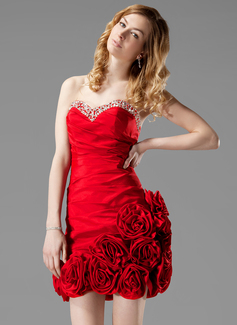 Sheath Sweetheart Short/Mini Taffeta Homecoming Dress With Ruffle Beading Flower(s) (022004332)