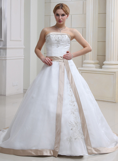 Palloncino Senza spalline Coda a strascico cappella Organza Raso Abiti per matrimonio con Ricamo Fusciacche Perline (002011668)