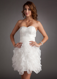 Sheath Sweetheart Short/Mini Organza Homecoming Dress With Ruffle (022020995)