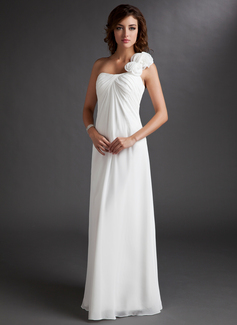 Empire One-Shoulder Floor-Length Chiffon Bridesmaid Dress With Ruffle Flower(s) (007016719)