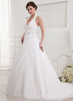 Corte A/Princesa Escote halter Cola corte Chifón Vestidos de novia con Volantes Encaje Bordado (002012787)