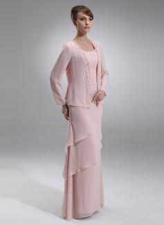 A-Line/Princess Scoop Neck Floor-Length Chiffon Mother of the Bride Dress With Beading (008006418)