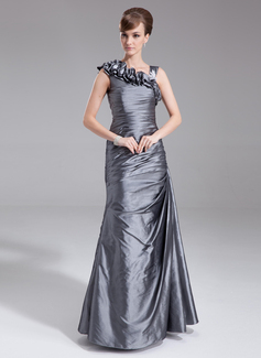Sheath V-neck Floor-Length Taffeta Mother of the Bride Dress With Ruffle Appliques (008005672)