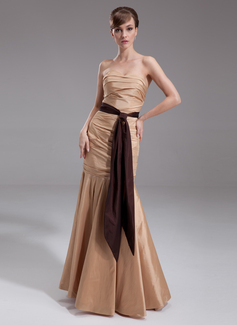 Sereia Coração Vestidos longo Tafetá Vestido de madrinha com Pregueado faixa (007000877)