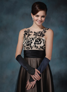 Elastic Satin Beadings Elbow Gloves (014020527)