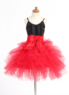 A-Lijn/Prinses V-nek Kort/Mini Satin Tule Bloemenmeisjes Jurk met kant (010007668)