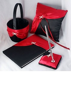 Elegant Wedding Collection Set In Bold Red And Black Satin (4 Pieces)(100017971)