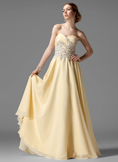 A-Line/Princess Sweetheart Floor-Length Chiffon Prom Dress With Ruffle Beading (018004901)