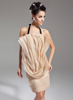 Sheath Halter Knee-Length Organza Cocktail Dress With Ruffle (016015124)