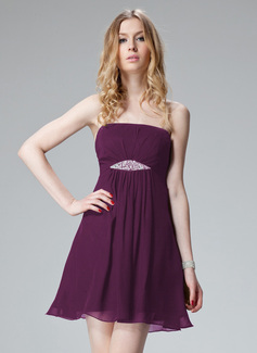 A-Line/Princess Strapless Short/Mini Chiffon Holiday Dress With Ruffle Beading (020013081)
