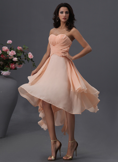Vestidos princesa/ Formato A Coração Assimétrico Tecido de seda Vestidos de madrinha com Pregueado (007022746)