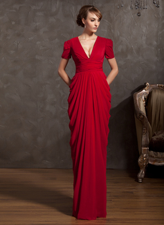 Sheath V-neck Floor-Length Chiffon Mother of the Bride Dress With Ruffle (008014885)