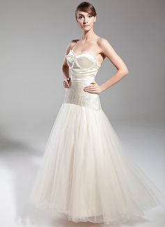 A-Linie/Princess-Linie Herzausschnitt Bodenlang Satin Tüll Ballkleid mit Perlen verziert (018014712)