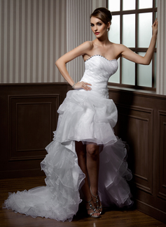 A-Line/Principessa A cuore Asimmetrico Organza Abito per matrimonio con Increspature Pizzo Perline (002012695)