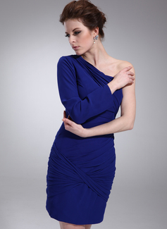 Sheath One-Shoulder Short/Mini Chiffon Cocktail Dress With Ruffle (016021168)