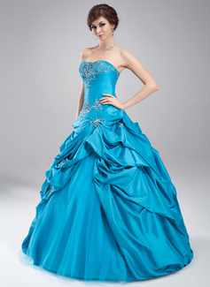Ball-Gown Sweetheart Floor-Length Taffeta Tulle Quinceanera Dress With Embroidered Ruffle Beading (021002883)