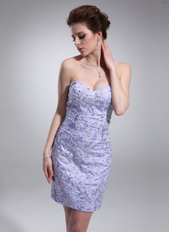 Sheath Sweetheart Short/Mini Charmeuse Lace Cocktail Dress With Beading (016008410)