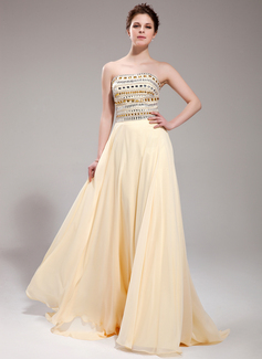 A-Line/Princess Sweetheart Sweep Train Chiffon Prom Dress With Beading (018018994)