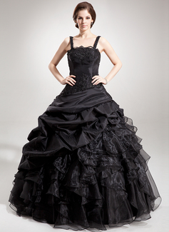 Ball-Gown Square Neckline Floor-Length Taffeta Organza Lace Quinceanera Dress With Ruffle Beading (021002873)