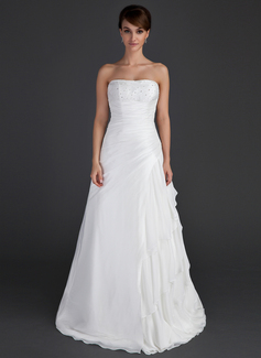 Corte A/Princesa Sin tirantes Hasta el suelo Gasa Tafetán Vestido de novia con Volantes Bordado (002012595)