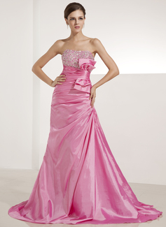 A-Line/Princess Sweetheart Sweep Train Taffeta Prom Dress With Ruffle Beading (018022451)