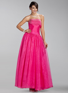 Vestidos princesa/ Formato A Sem alça Vestidos longo Organza Vestido de madrinha com Pregueado Beading (007005227)