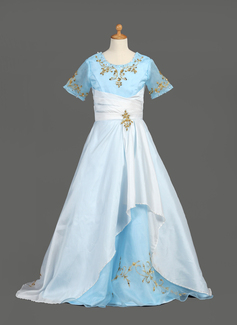 A-Line/Principessa Tondo Sweep treno Taffeta Organza Abito cerimonia bambini con Ricamato Increspature Sash Perline A paillette (010005777)