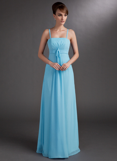 Império Vestidos longo Chifon Vestido de madrinha com Pregueado (007001101)