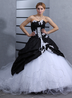 Ball-Gown Sweetheart Cathedral Train Taffeta Tulle Wedding Dress With Ruffle Lace (002012075)