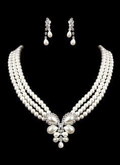 Ivory pearl two-part mini-heart ladies necklace and earrings jewelry set (38 cm) (011005550)